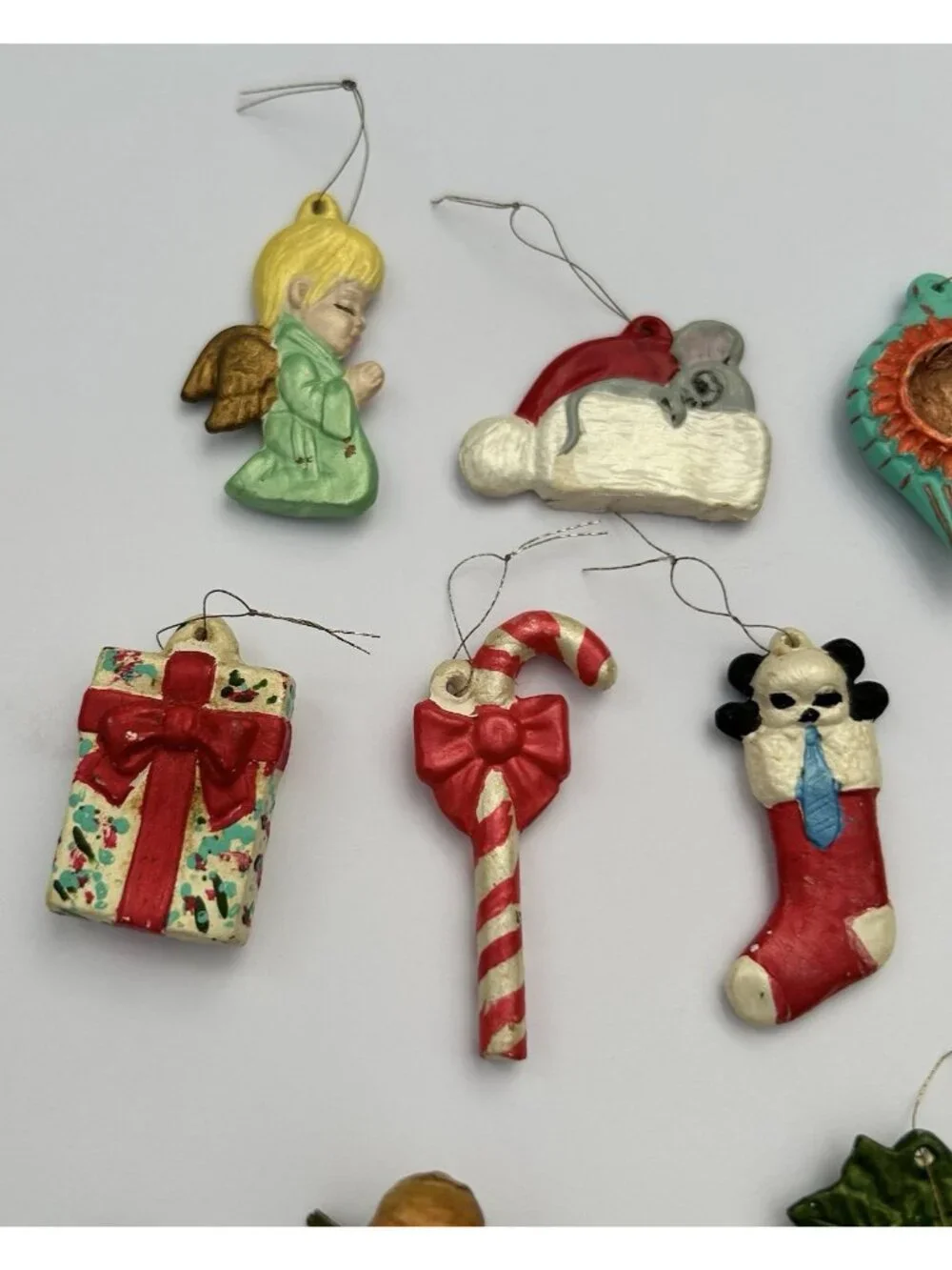 Vintage Handpainted Mini Ceramic Christmas Tree Ornaments Set of 12 Holiday